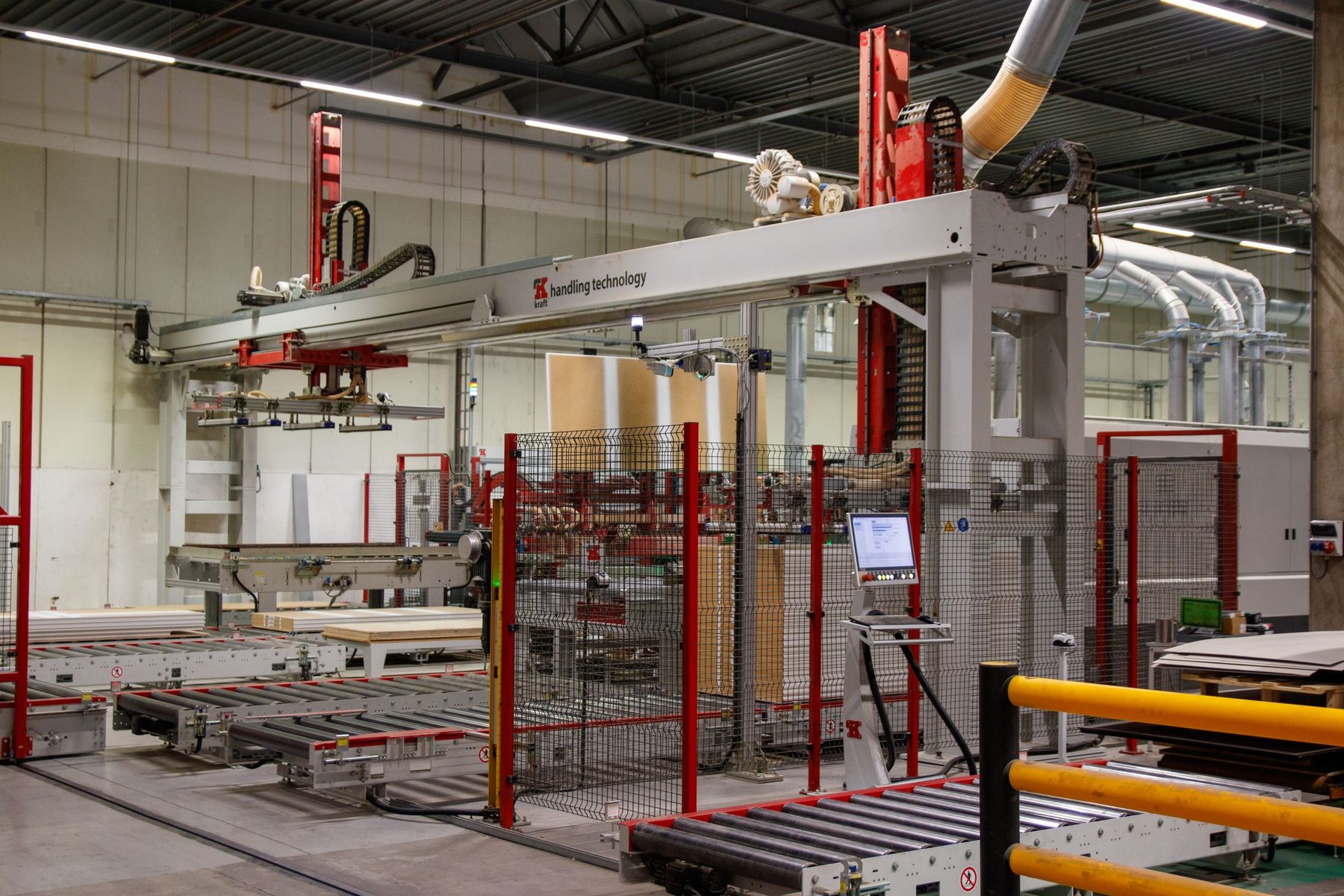 An automated packaging and palletizing line in a production plant